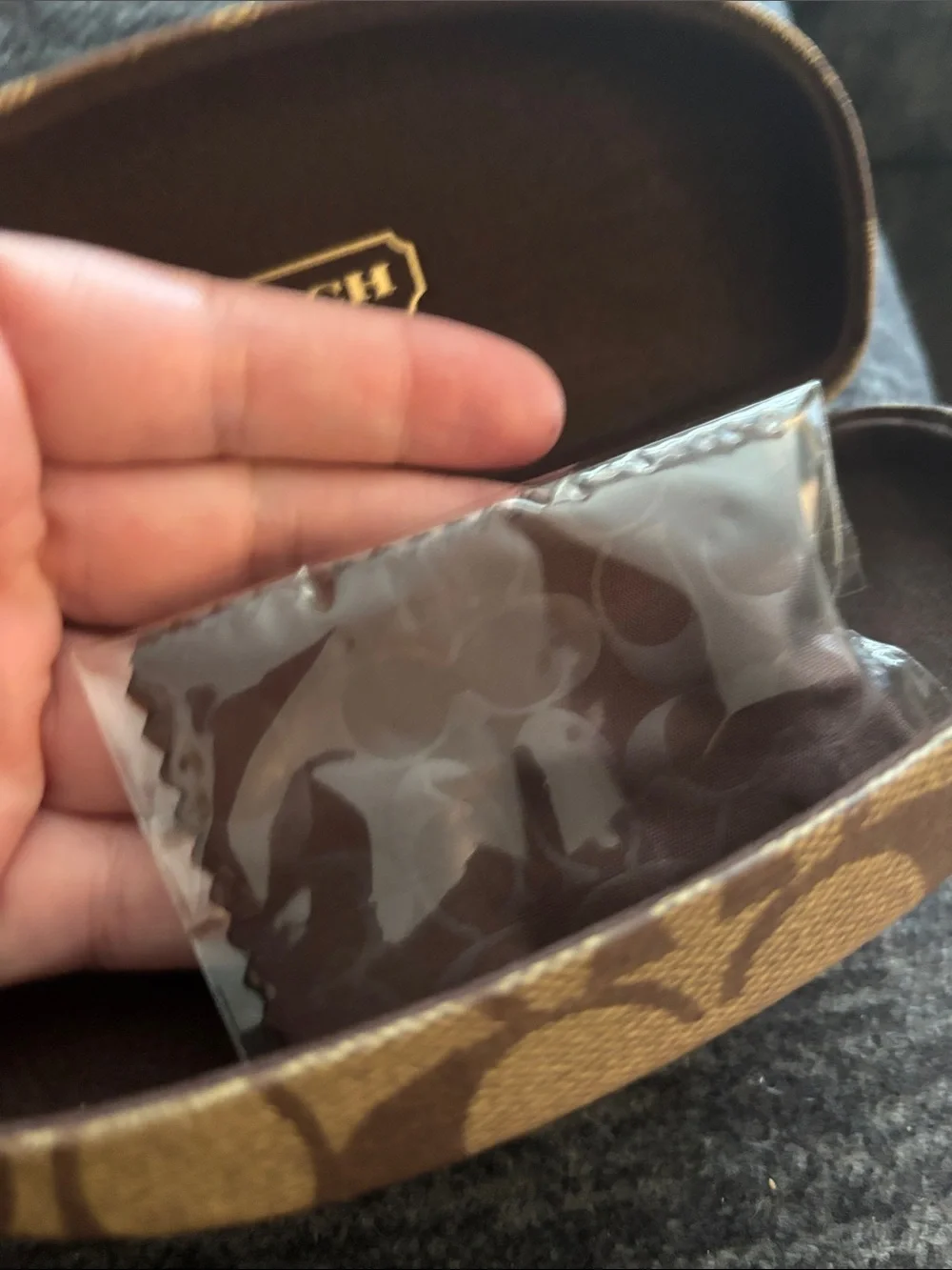Coach Brown Signature Monogram Hard Sunglasses Case with Gold Logo